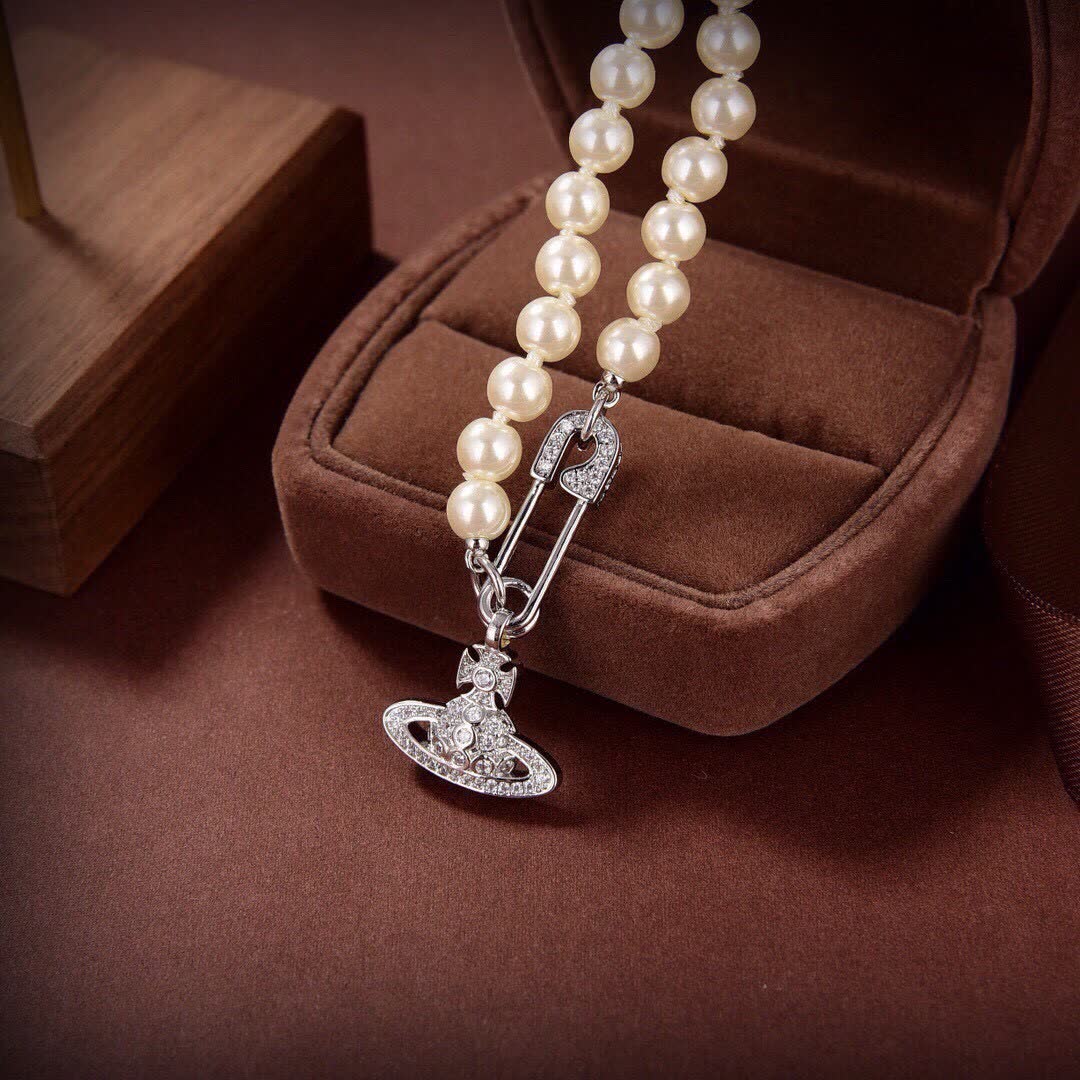 Vivienne Westwood Pearl Necklace with Safety Pin Clasp